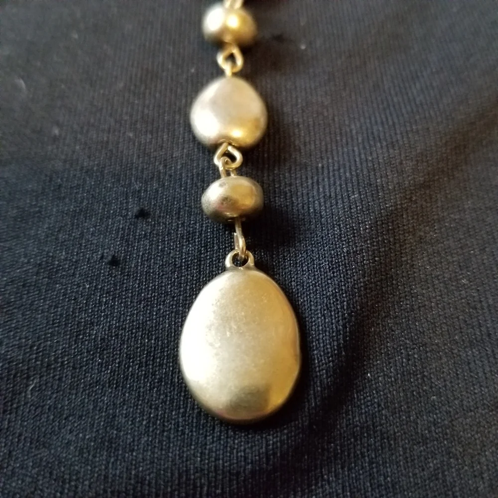Bella Uno Y Neck Drop Gold Tone Recycled Metal Beaded Pebble Link Necklace